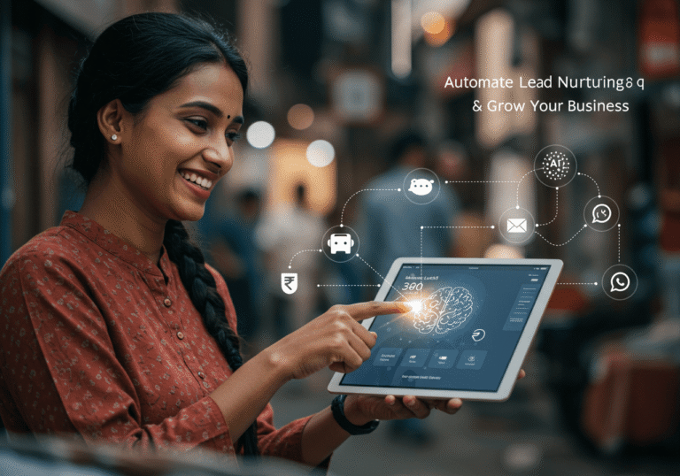 A flowchart demonstrating how to automate lead management with AI, showing the journey from lead capture to CRM entry for Indian SMBs.